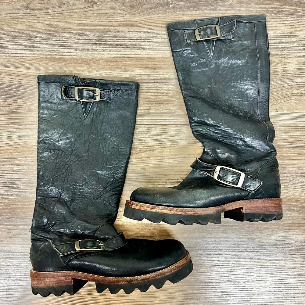 Jim Barnier Tall Black Soft Leather Buckle Boots Women’s 6 Lug Sole